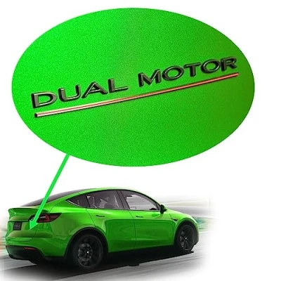 Afbeelding van Shop4EV Logo met dual motor, mat zwart rode onderstreep, voor Tesla Model Y/3, duurzaam ABS