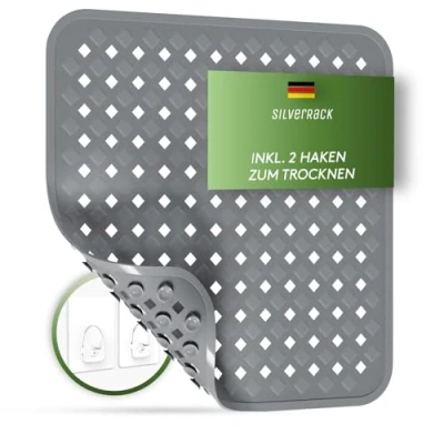 Afbeelding van SilverRack Douchemat, antislip, machinewasbaar en schimmelbestendig, 53 x cm (antraciet ruiten), antislipmat, douche, BPA vrij, voor kinderen, badmat,