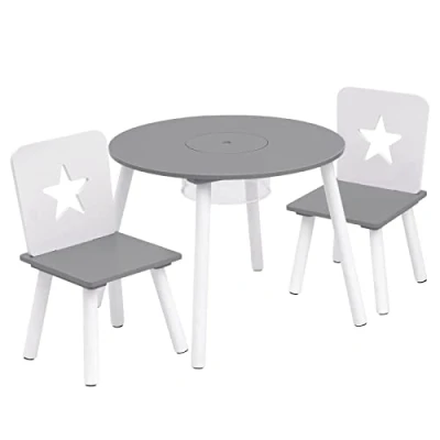 Afbeelding van WOLTU 1 tafel + 2 stoelen voor kinderen,Ronde in MDF met opbergruimte SG012