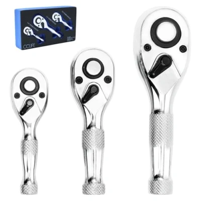 Afbeelding van CCLIFE Mini Ratchet 3pcs Reversible Set 1/4&quot; 3/8&quot; 1/2&quot; Fijngetande ratel met 72 tanden gemaakt van CrV staal