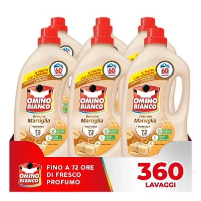 Afbeelding van Omino Bianco Vloeibaar wasmiddel, 360 wasbeurten, respecteert kleuren en stoffen, frisse geur met Marseiller hartzessence, 2400 ml x 6 verpakkingen