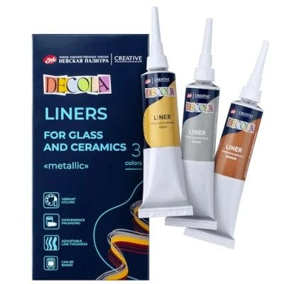 Afbeelding van Decola Acryl Metallic Liners 3x18ml op Waterbasis voor Porselein en Glas Drie Stuks in de Kleuren Goud, Zilver Koper Gemaakt door Nevskya Palitra