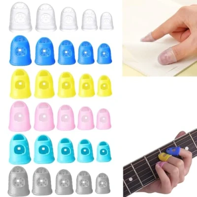 Afbeelding van RXKFIGX 30 stuks antislip vingertop beschermhoezen caps siliconen gitaar vingertopbeschermers 5 maten vingertoppen voor papier sorteren naaien en ukelele spelen