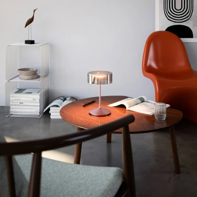 Afbeelding van Sigor Numotion LED oplaadbare tafellamp, roségoud, glas, IP54, dimbaar