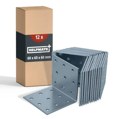 Afbeelding van HELPMATE 12 stuks gatplaathoeken 60 x mm hoekverbinding gegalvaniseerd &amp; blauw gepassiveerd houten connector met uitstekende corrosiebescherming gathoek