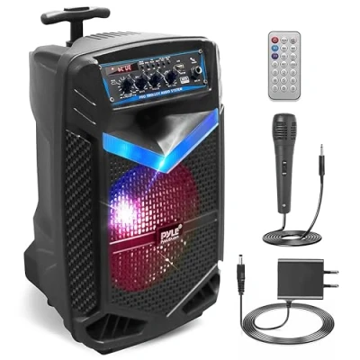 Afbeelding van Pyle Bluetooth Luidspreker,Draagbare Speaker met Wielen,400 W,Knipperende Lichten,Incl. Afstandsbediening,Stroomadapter en Bekabelde Microfoon