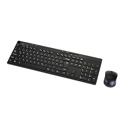 Afbeelding van Amazon Basics Toetsenbord en muis, set, volledig, draadloos, USB ontvanger met 2,4 GHz, DE indeling, zwart