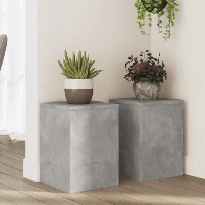 Afbeelding van Plantenstandaards 2 st 25x25x35 cm bewerkt hout betongrijs
