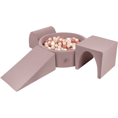 Afbeelding van KiddyMoon Schuimspeelplaats Met Rond Ballenbad (200 Ballen) Ballenbakken Voor Baby&#039;s Speelbad Hindernisbanen, Erika: Pastel Beige/Zalm Roze/Wit