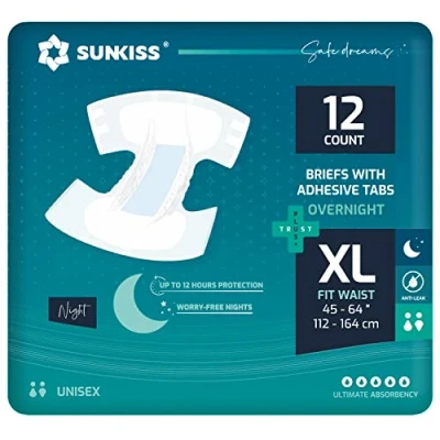 Afbeelding van SUNKISS TrustPlus Nachtluiers voor volwassenen met ultiem absorptievermogen, uniseks incontinentieslip lipjes mannen en vrouwen, geurbestrijding, XLarge, maat 12 stuks