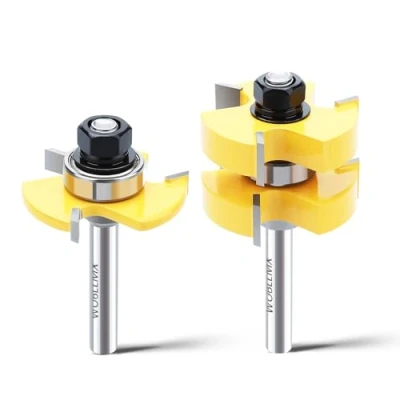 Afbeelding van WOBLLMX 2 stuks groef en tong groefset, 8 mm schacht, 3 tanden, instelbare T vorm, houtbewerking, freesset, duurzaam scherp voor houtbewerkingsgereedschap, (L: 6,35 mm, D: 47 mm)