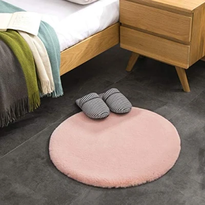 Afbeelding van Teppich Wölkchen Pluizig Tapijt Van Imitatiebont Konijnenbont, Kort Bont, Hoogpolig Bont Voor Woonkamer Of Slaapkamerkleed Rond Roze 60cm