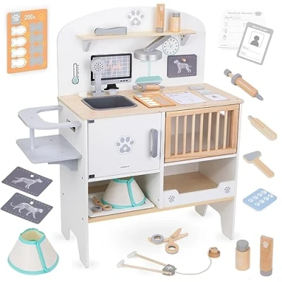 Afbeelding van Mamabrum, dierenziekenhuis set gemaakt van hout, medicijnen, röntgenfoto&#039;s, medische accessoires, dokterskaart, halsband, voor kinderen speelgoed