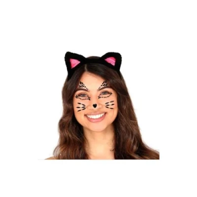 Afbeelding van Halloween Plak diamantjes kat/poes gezicht versiering zwart Verkleedgezichtdecoratie