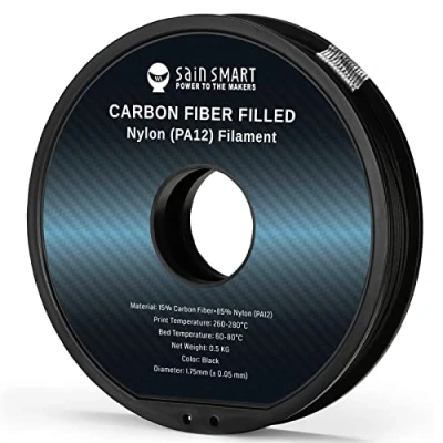 Afbeelding van SainSmart ePA12 CF Carbon Fiber Nylon Filament 1,75 mm, 0,5 kg (1,1 lbs), dimensionale nauwkeurigheid +/ 0,05 zwart