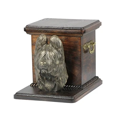 Afbeelding van Art Dog Handgemaakte Aangepaste Hondenherdenkingsurn Koudgegoten Bronzen Hondenkop op Berkenbasis Gepersonaliseerde Hondencrematiedoos 19x31x22cm Briard