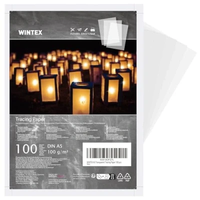 Afbeelding van WINTEX 100 vellen transparant papier DIN A5, wit &amp; bedrukbaar, g/m² knutselpapier, pauspapier, architectenpapier, tracing papier, lantaarnpapier A5 Blatt