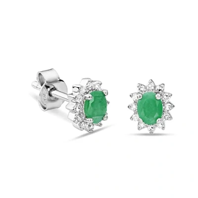 Afbeelding van Miore Sieraad dames 0,09 Ct diamant bloem oorbellen met edelsteen geboortesteen ovaal natuurlijke smaragd saffier robijn 24 diamanten briljant oorknopjes van witgoud geelgoud 9 karaat 375,
