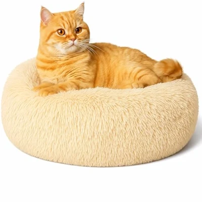 Afbeelding van Kalmerend donut kattenbed, pluizig pluche rond hondenbed, behaaglijk zacht wasbaar kussen, verwarmende huisdierbedden met antislip onderkant, anti angst indoor slapen knuffelnest voor katten puppy
