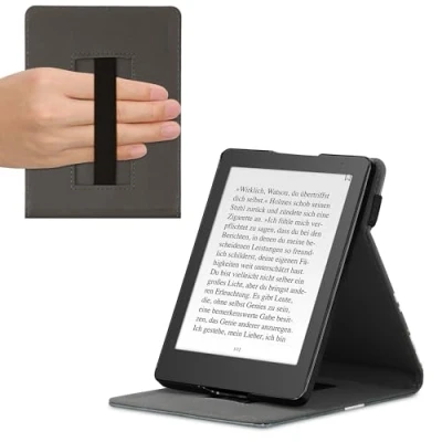 Afbeelding van kwmobile e reader hoesje compatibel met Kobo Aura Edition 2 Kunstleren ereader cover stand Magnolia in taupe/wit/donkergrijs