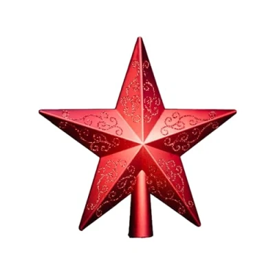 Afbeelding van Heitmann Deco Kerstboompiek van kunststof, moderne kerstboomster voor boompiek, rood met glitter
