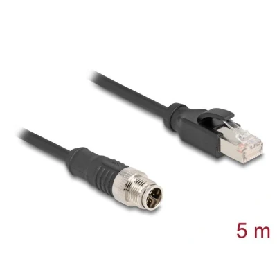 Afbeelding van Delock M12 Kabel X kodiert 8 Pin Stecker zu RJ45 PVC 5 m HQ