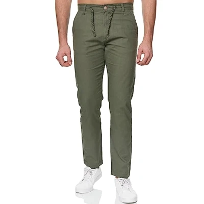 Afbeelding van Indicode Venetië Stoffen broek voor heren, van linnen en katoen, broek, vrijetijdsbroek leger, XL