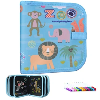 Afbeelding van Leer Doodle Board voor kinderen, schrijf Blackboard, draagbaar schetsdoodle boek met 12 gekleurde potloden, uitwisbaar herbruikbaar oefenboek schilderen, 14 pagina&#039;s
