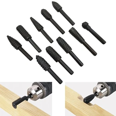 Afbeelding van Rasp raspset vijlen 10 delig hout boor frees set boormachine schacht gereedschap houtsnijwerk kogelfrees cilinderfrees kegelfrees