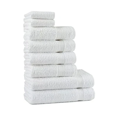 Afbeelding van Tuiste Handdoekenset, wit, 100% katoen, 8 delig, 2 x badhanddoekenset, 4 handdoeken, gastendoekjes, zacht en absorberend, kleur: wit