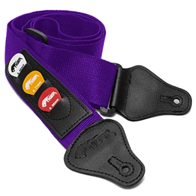 Afbeelding van TIGER STP4 PU Gitaarband met Plectrum Houders Paars