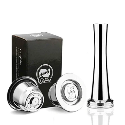 Afbeelding van i Cafilas Herbruikbare navulbare espresso koffiecapsules voor Nespresso (2 stuks) met koffiefilter van roestvrij staal, compatibel machines, inclusief 1 stamper, lepel, reservoir
