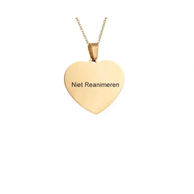 Afbeelding van Gegraveerde Niet Reanimeren Ketting gegraveerd hartje DNR hart Goudkleurig Roestvrij Staal