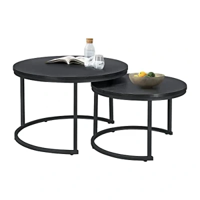 Afbeelding van Salontafel Estergom rond set van 2 zwart