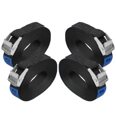 Afbeelding van BB Sport Sjorband spanband bevestigingsband met klemgesp zwart, beschikbaar in verschillende lengtes EN hoeveelheden draagvermogen tot 250 kg DIN 12195 2, 4 stucks 2.5 cm x 6 m