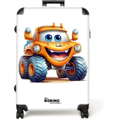 Afbeelding van NoBoringSuitcases.com® Koffer groot Reiskoffer lichtgewicht Auto Oranje Jongen Kind Rolkoffer met 4 wielen Grote trolley XL 98 liter bagage