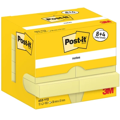 Afbeelding van Post it Notes, 100 Vel, Ft 38 X 51 Mm, Geel, 8 + 4 Gratis Memoblok