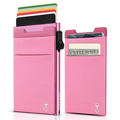 Afbeelding van TOYFID Pop up Creditcard Portemonnee voor Mannen Metalen Slanke Minimalistische Kaarthouder Met Geld Pocket RFID Blokkering &amp; Ultralight 6075 Luchtvaart Aluminium Automtic Card Case