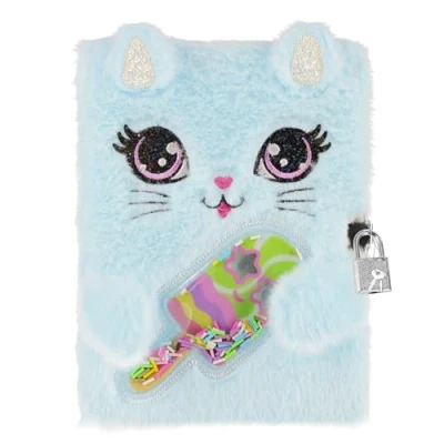 Afbeelding van Kat Blauw, pluche notitieboek / dagboek met hangslot A5 regel