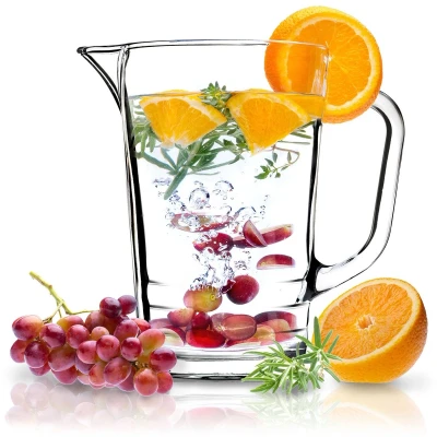 Afbeelding van KADAX Kruk, glazen kan, kan van robuust glas, waterkan met tuit en handig handvat, karaf voor koude dranken, sap, ijsthee, melk, transparant (Luca, 1,23 l)