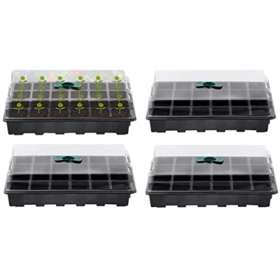 Afbeelding van KAHEIGN 4 stuks zaailingenbak, 24 cellen plastic zaailingen kwekerij lade bloem zaad kweekmachines met verstelbare ventilatieopeningen voor kas tuin huis (met deksels en bases)