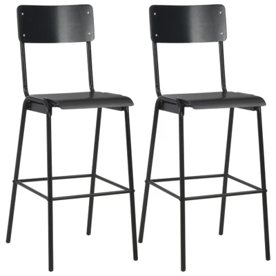 Afbeelding van Barstoelen 2 st massief multiplex staal zwart