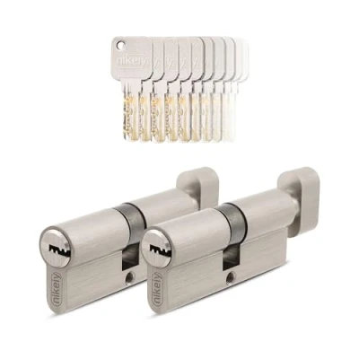 Afbeelding van GERCAR Pro 2x knopcilinder 30/30 gelijksluitende set 2 slotcilinders met knop incl. 10 sleutels 60 mm deurslot cilinderslot cilinders lengte: 60mm, A:30 B:30 massief messing