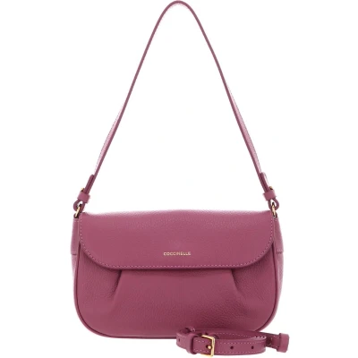 Afbeelding van Coccinelle Leren Schoudertas Buff Mini Bag Grained Leather Pulp Pink Paars