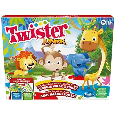 Afbeelding van Twister Junior Game, 2 zijdige dierenavontuurmat, spelletjes in 1, gezelschapsspel, binnenspel voor tot 4 spelers (Duits Hongaarse versie)