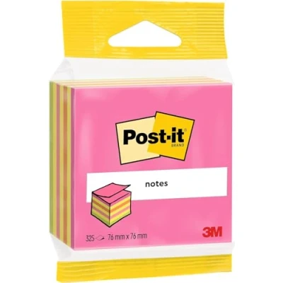 Afbeelding van Post it Sticky Notes Cube Neon Rainbow Collection, verpakking met 1 blok, 325 vellen, 76 mm x mm, roze, geel, oranje, groen zelfklevende notities voor notities, to do lijsten en herinneringen
