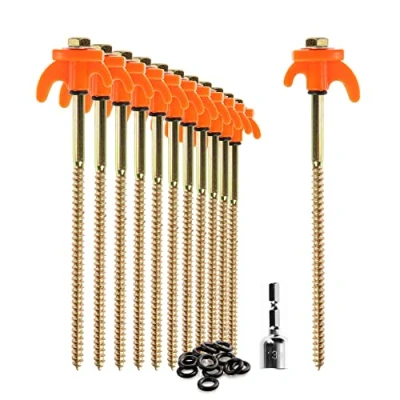 Afbeelding van COM FOUR® 12x tentharingen robuuste stalen haringen met schroefdraad en touwhouder rotsgrondharingen voor kamperen buiten tenthaken harde grond hout