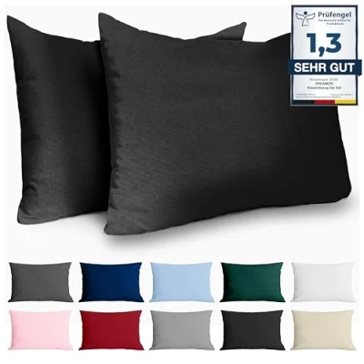 Afbeelding van Kussenkussen 50x50 Versterkte katoen (set van 2) Zwart strak weefsel 57 schroefdraden/cm² kussensloop 50 x cm gecertificeerde oeko tex