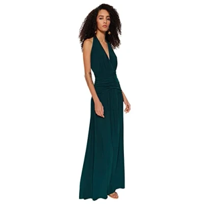 Afbeelding van Trendyol Dames Shift Regular Fit Geweven Avondjurk, Emerald, 34