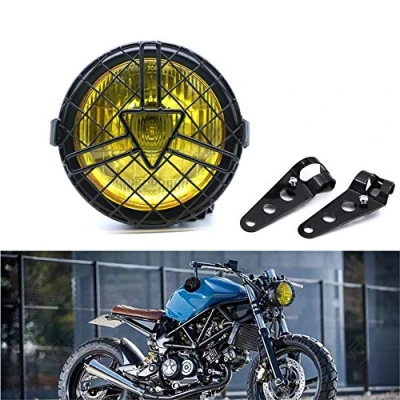 Afbeelding van evomosa Universele koplamp voor motorfiets, 6 inch halogeen met lampenkap afdekking retro Cafe Racer Bobber Chopper Kawasaki CG125 GN125 (geel)